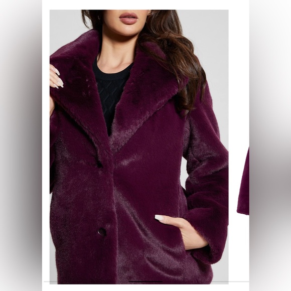 GUESS  women Corinne Faux Fur Coat dark purple - Picture 4 of 10